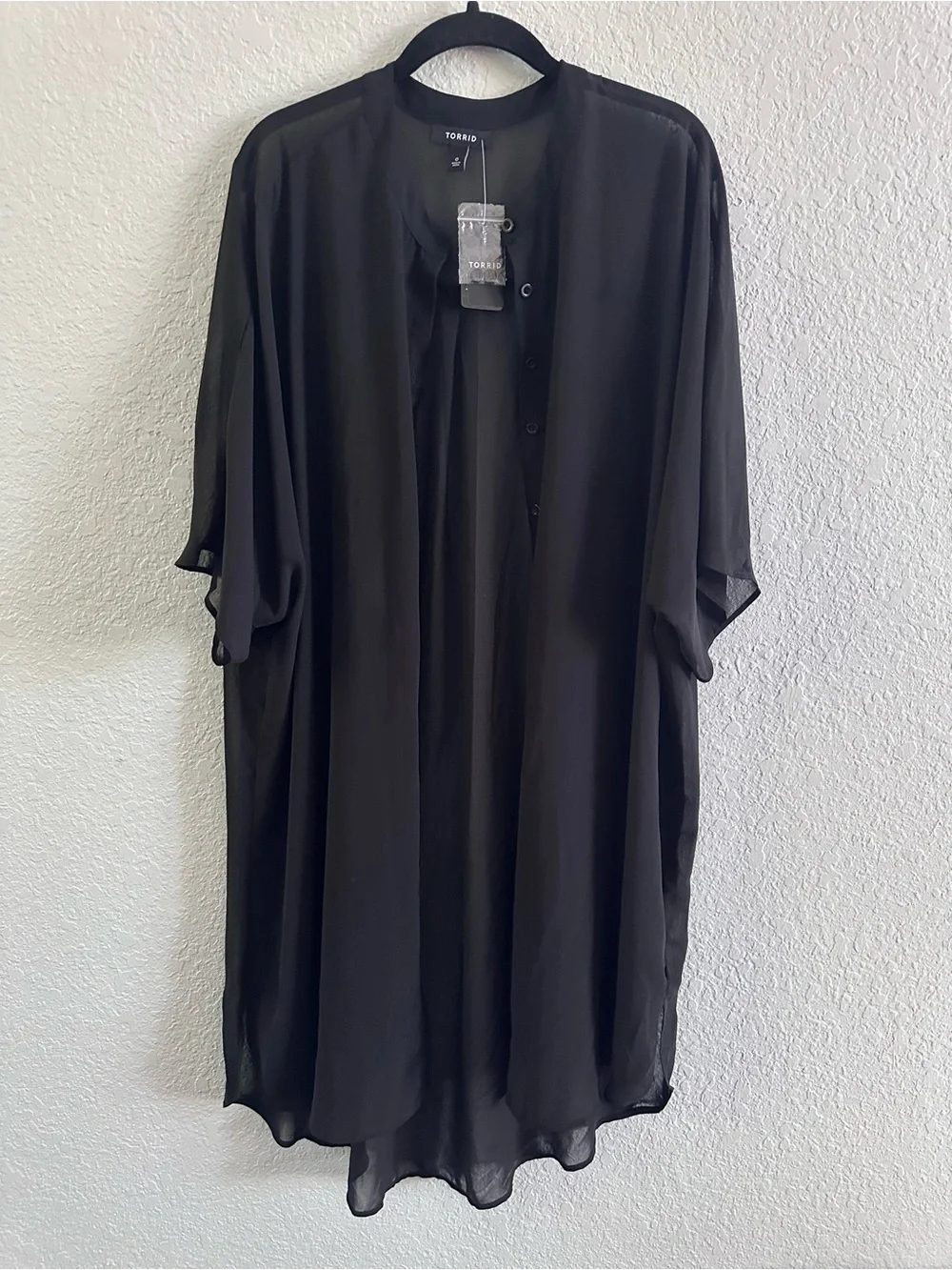 NWT Torrid Chiffon Button Front Dolman Kimono Duster Black Size 0 Large 12